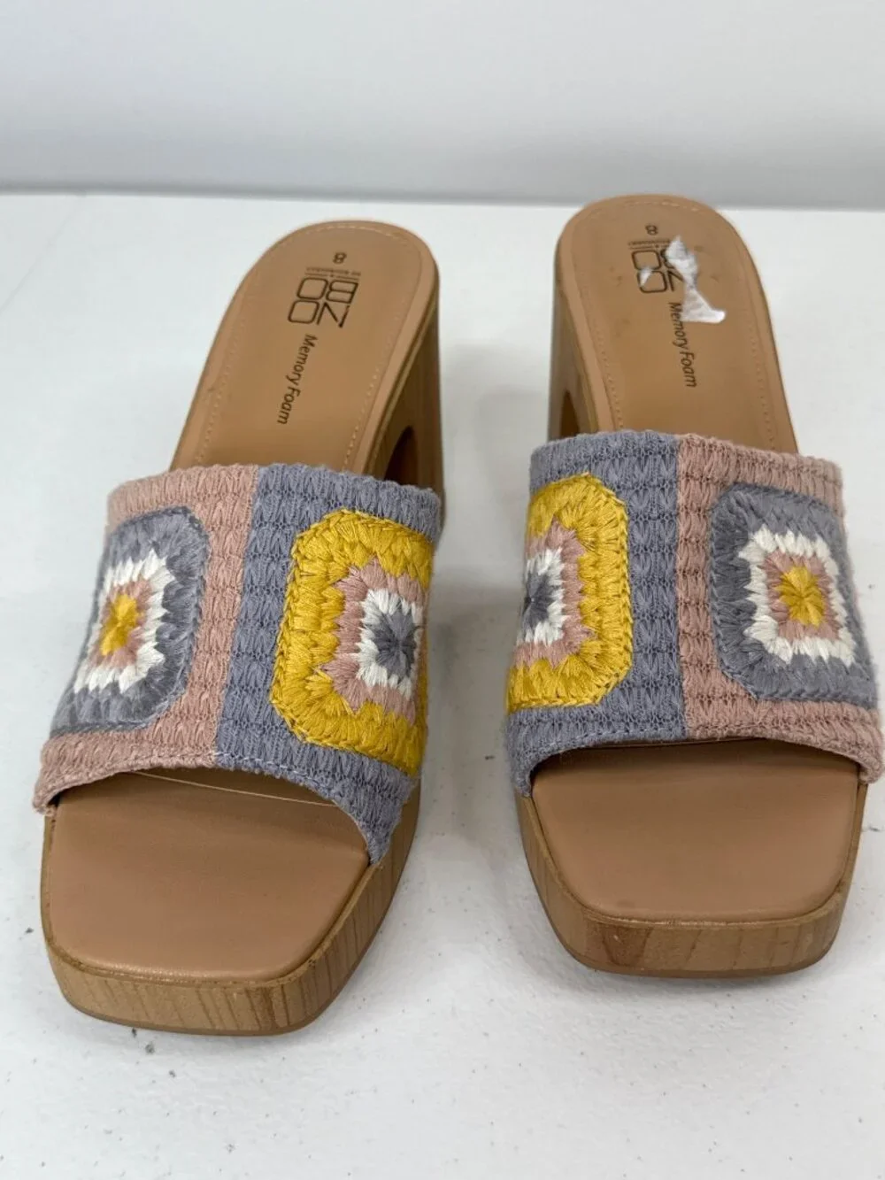 No Boundaries Women's Size 8 Crochet Knit Block Heel Slide Sandals Boho